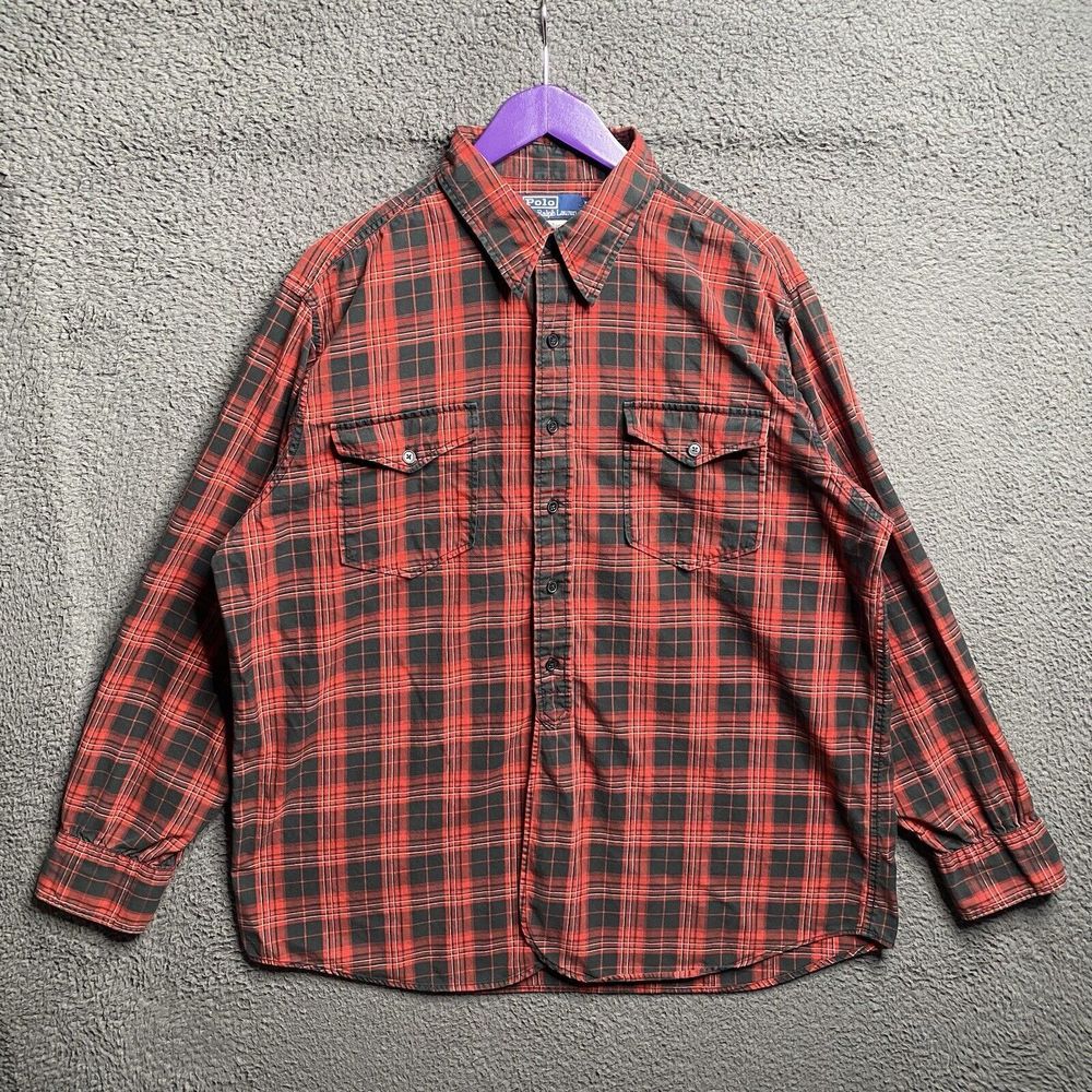 Polo Ralph Lauren Shirt Mens Large Work Button Buffalo Plaid Lumberjack